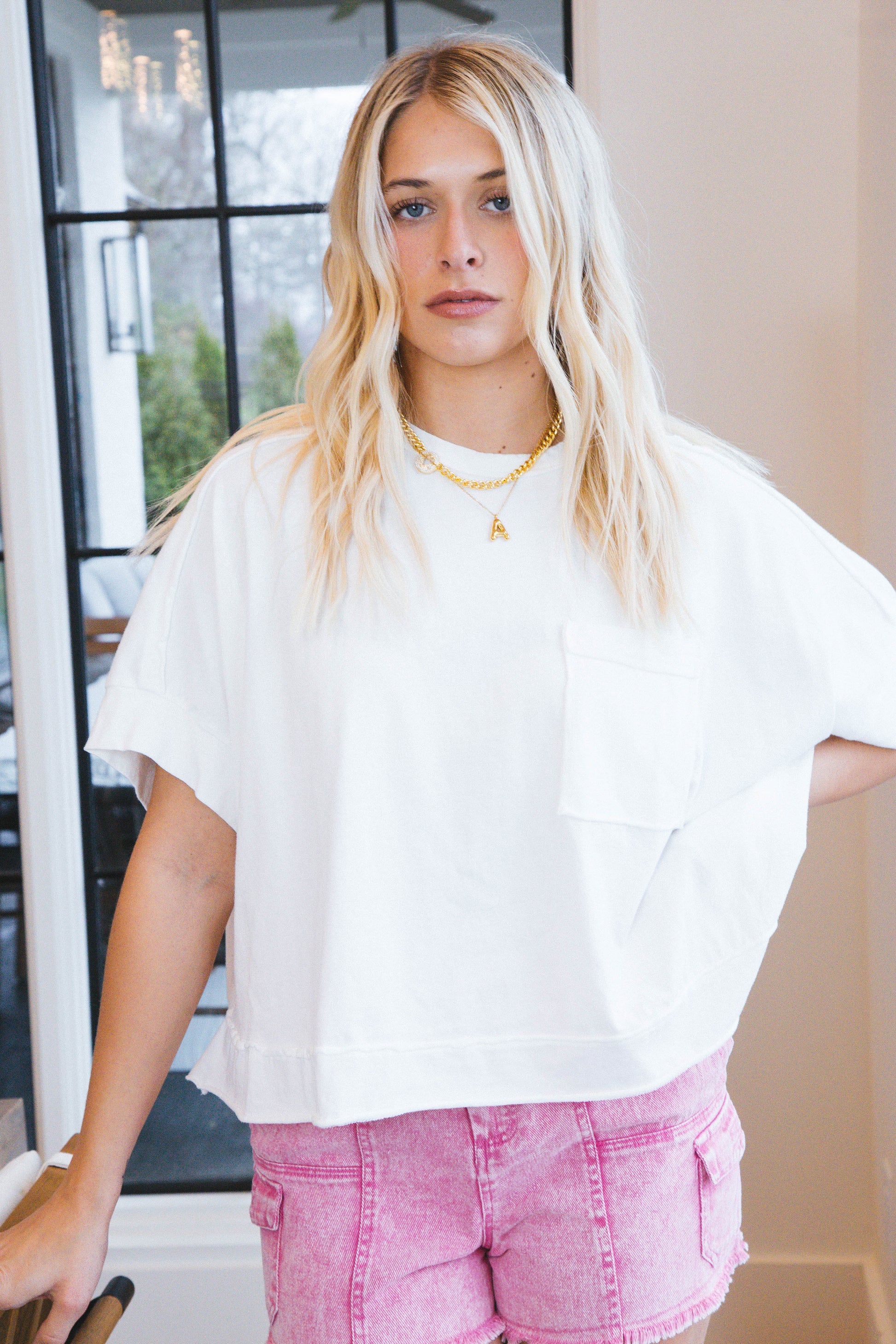 Arya Oversized Crop Knit Top, White