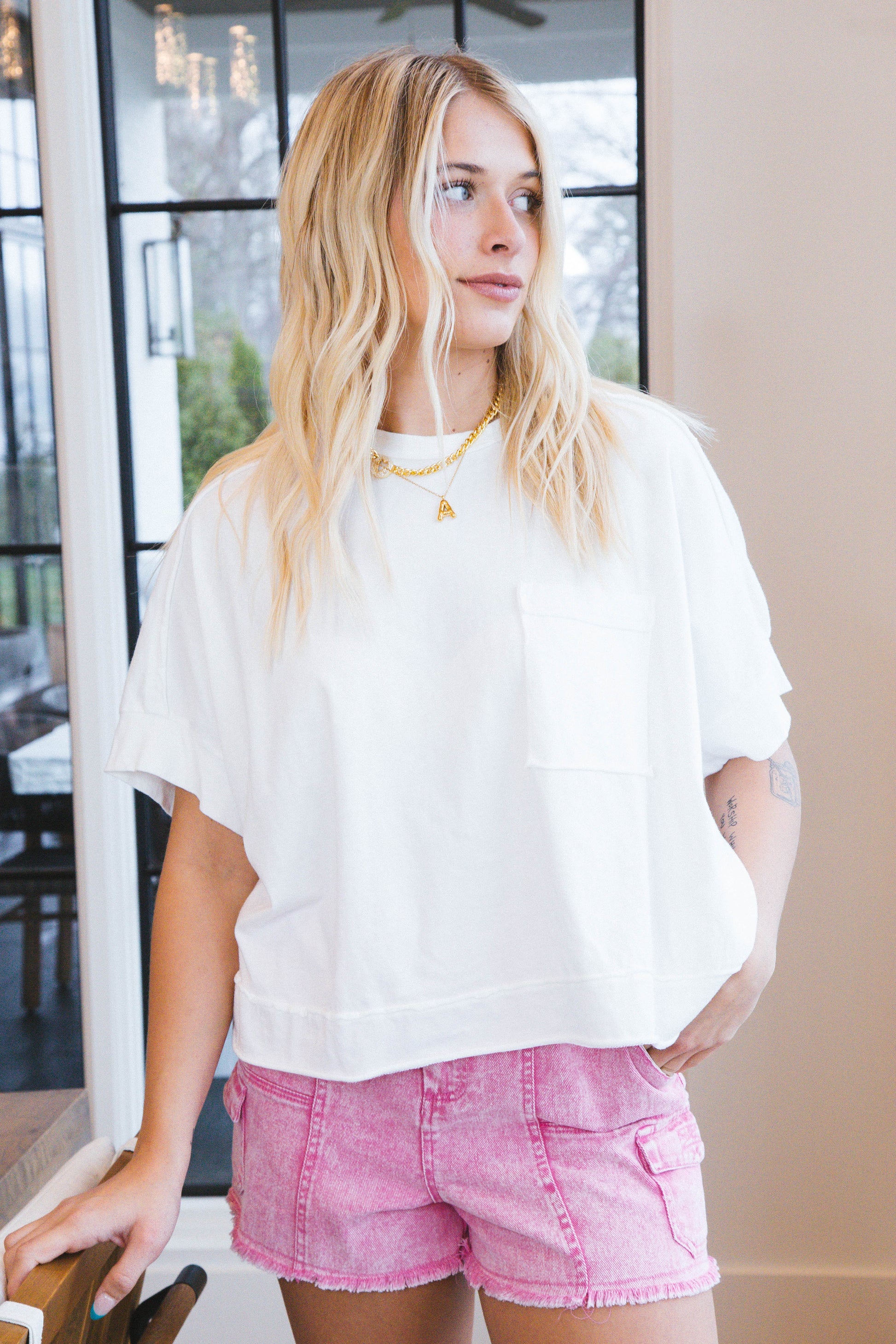 Arya Oversized Crop Knit Top, White